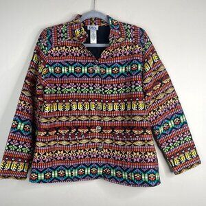 Vintage Aztec Southwest Jacket Womens 12 Colorful Indie Cowgirl Button Detail